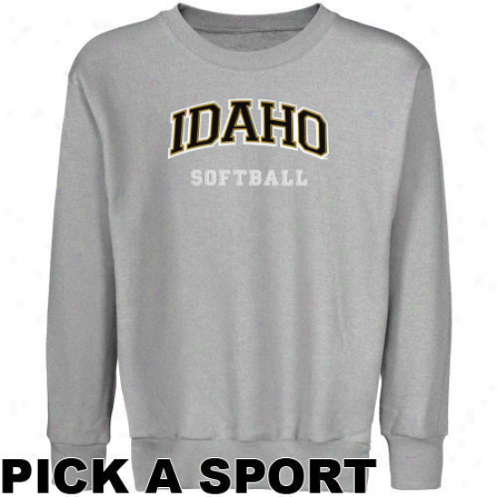 Idaho Vandals Youth Ash Custom Sport Arch Applique Crew Neck Fleece Sweatshirt -