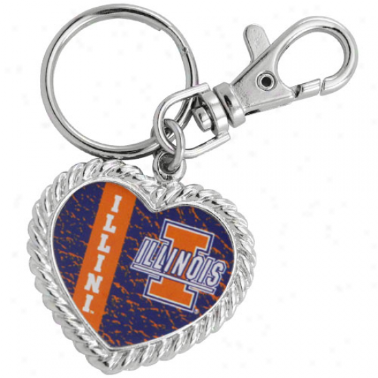 Illinois Fighting Illini Silvertone Heart Keychain