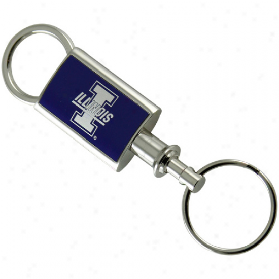 Illinois Fighting Illini Silvertone-navy Blue Valet Keychain