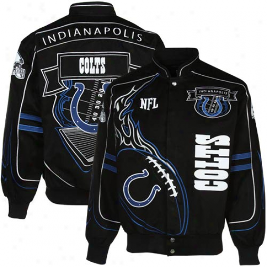 Indianapolis Colts Black Attached Fire Full Button Twill Jcket