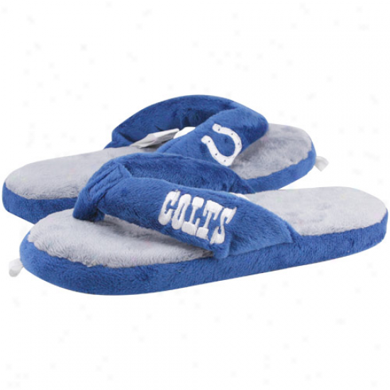 Indianapolis Colts Ladies Blue-gray Plush Thong Slippers