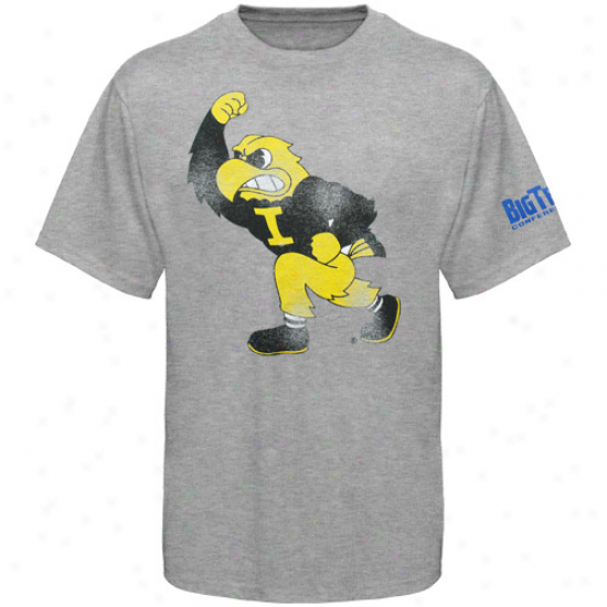 Iowa Hawkeyes Ash Distended Ten Conference Logo T-shiirrt