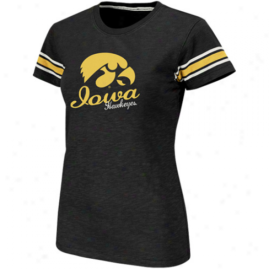 Iowa Hawkeyes Ladies Backspin Crew Slub T-shirt - Black