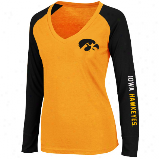 Iowa Hawkeyes Ladies Sequoia Long Sleeve Raglan V-neck T-shirt - Gold/black