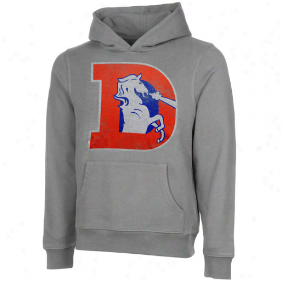 Junk Food Denver Broncos Distrewsed Logo Pullover Hoodie Sweatshirt - Ash