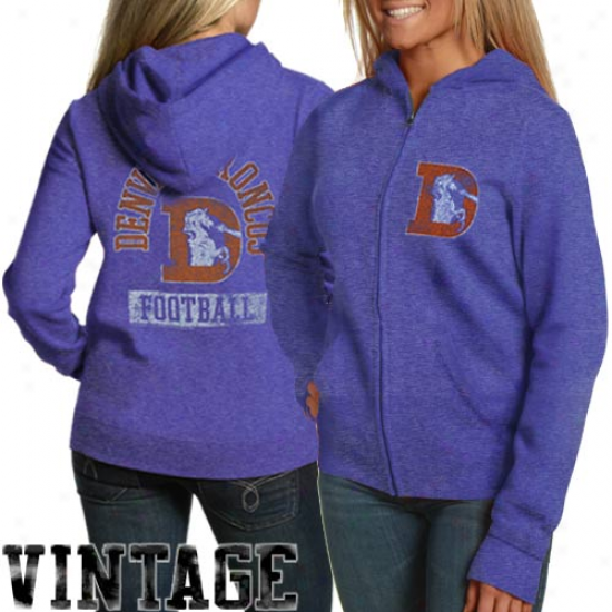 Junk Aliment Denver Broncos Ladies Royal Pedantic  True Vintage Distressed Overdye Full Zip Hoody Sweatshirt