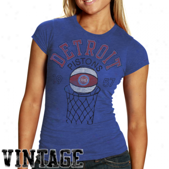 Junk Food Detroit Pistons Ladies Heather Retro Loogo Premium T-shirt - Royal Blue