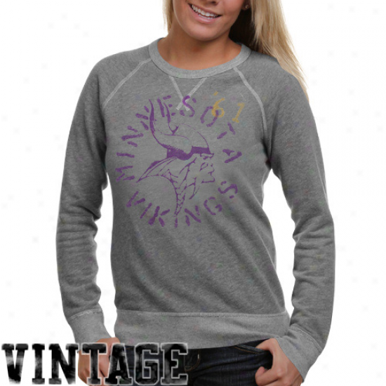 Junk Food Minnesota Vikings Ladies Ash Vintage French Terry Raglan Pullover Sweaatshirt