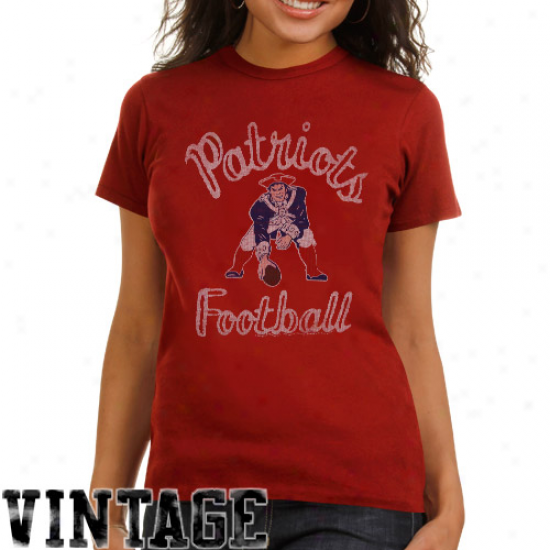Junk Food New England Patriots Ladies Vintage Crew Script T-shirt - Red