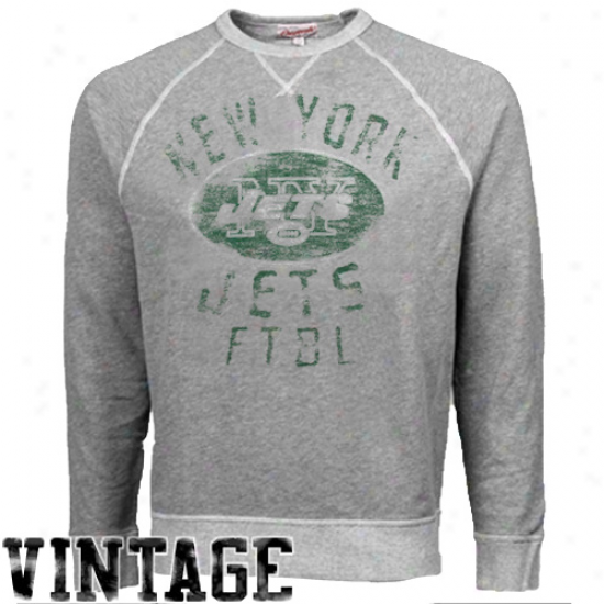 Junk Food New York Jets Ash Vintage French Terry Raglan Pullocer Sweatshirt