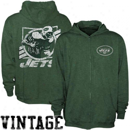 Junk Food New York Jets Green True Vintage Distressed Overdye Full Zip Hoody Sweatshirt