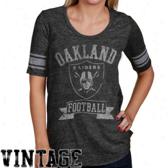 Junk Fo0d Oaklwnd Raiders Ladies Charcoal True Vintage Varaity Tri-blend Premium T-shirt