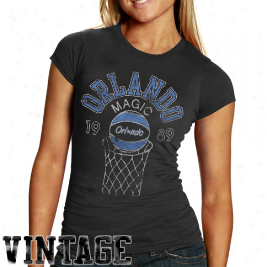 Junk Food Orlando Magic Ladies Heather Retro Logo Premium T-shirt - Black