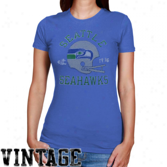 Junk Food Seattle Seahawks Ladies Vintage Helmet Crew Premium T-shirt - Light Blue