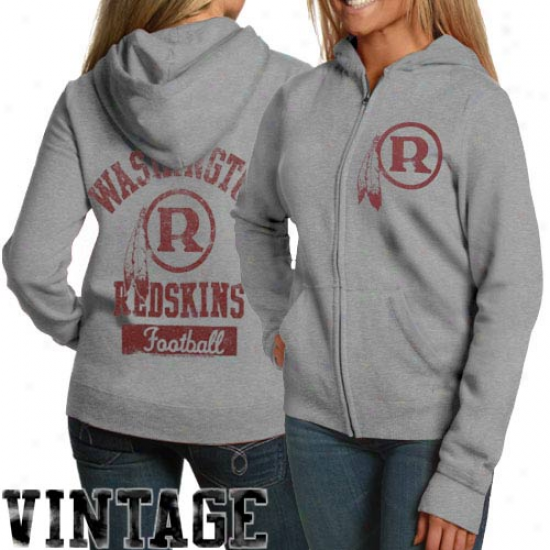 Junk Food Washington Redskins Ladies Hardness Gray True Vintage Distressed Ovrdye Full Zip Hoody Sweatshirt