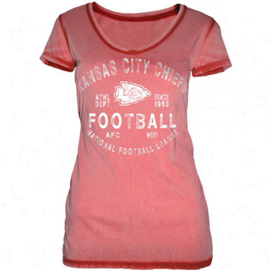 Kansas City Chiefs Ladies Footall Frezee Seam Wash Premium V-neck T-shirt - Red