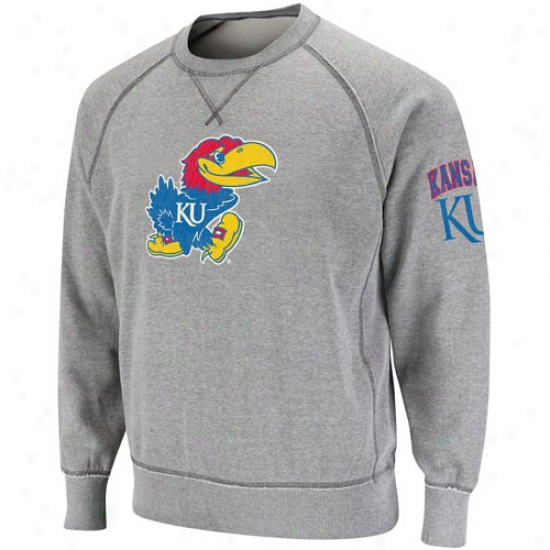 Kansas Jayhawks Ash Outlaw Crew Sweatshirt