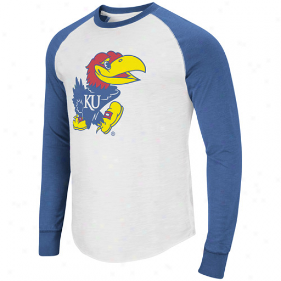 Kansas Jayhawks Pressbox Slub Raglan Long Sleeve T-shirt - White/royal Blue