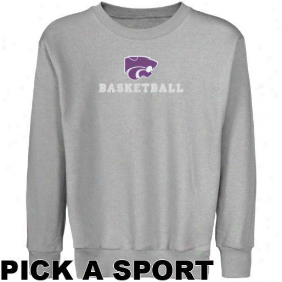 Kansas State Wildcats Youth Ash Custom Sport Logo Applique Crew Neck Fleece Sweatshirt