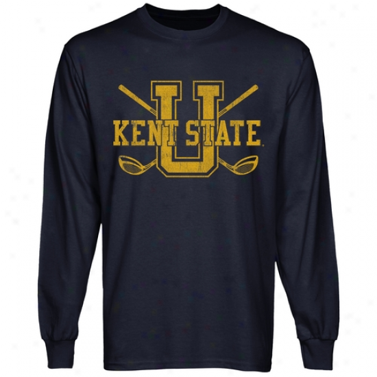 Kent State Golden Flashes Crossed Sticks Long Sleeve T-shirt - Nagy Blue