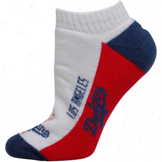 L.a. Dodgers Womens Color Block Script Ankle Socks - White