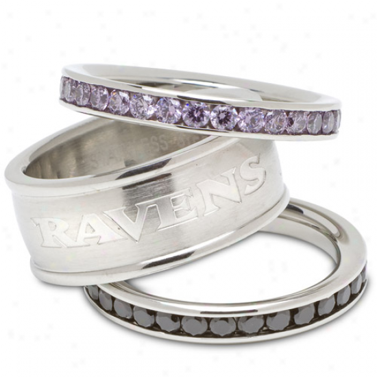 Logo Art Baltimore Ravens Laries Spirit Crystal Stacked Ring Set