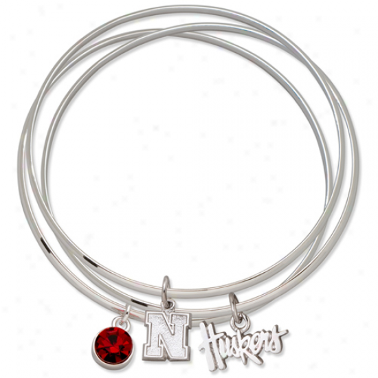 Logo Creation of beauty Nebraska Cornhuskers Ladies Spirit Crystal Bangle Bracelet Sey