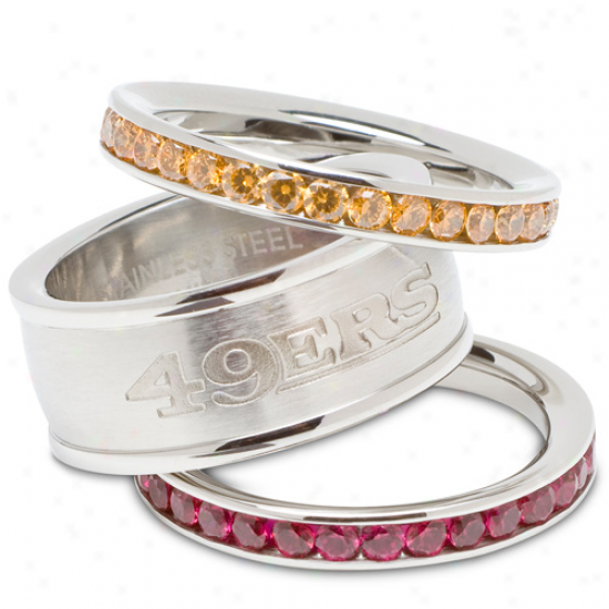 Logo Art San Francisco 49ers Ladies Air Crystal Stacked Ring Set