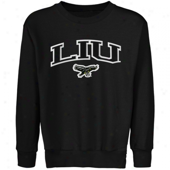 Long Island Blackbirds Youth Logo Arch Applique Crew Neck Strip Sweatshirt - Dismal