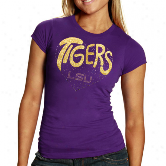 Lsu Tigers Ladies Glitetr Heart T-shirt - Purple