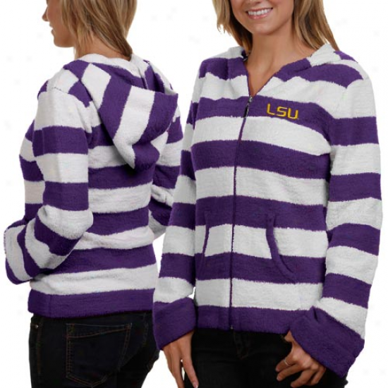 Lsu Tigers Ladies Purple-white Rugby Striped Full Zip Hoodie Jacket