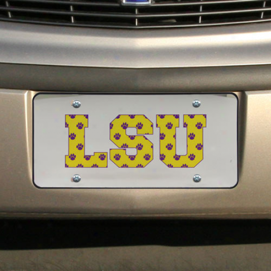 Lsu Tigers Silver Tiger Paw Mirrored License Plate