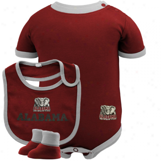 Majestic Alabama Crimson Tide Infant Crimson Creeper, Bib & Bootie Determined