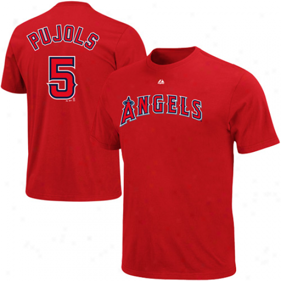 Majestic Albert Pujops Los Angeles Angels Of Anaheim #5 Juvenility Player T-shirt - Red
