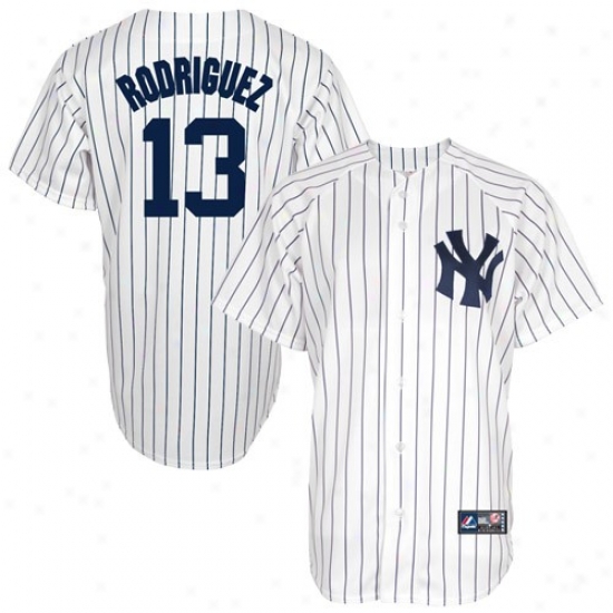 Majestic Alex Rodriguez New York Yankees Replica Baseball Jersey #13 White Pinsrtipe