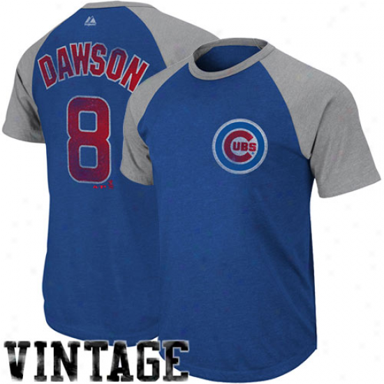 Majestic Andre Dawson Chicago Cubs #8 Legacy Of Champions Raglan Player T-shirt - Royal Blue-charcoal