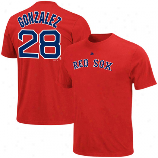 Majestic Boston Red Sox #28 Adrian Gonzalez Red Playe5 T-shirt