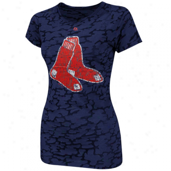 Majestic Boston Red Sox Women's Pure Victory Reward Burnout T-shirt - Navy Blue