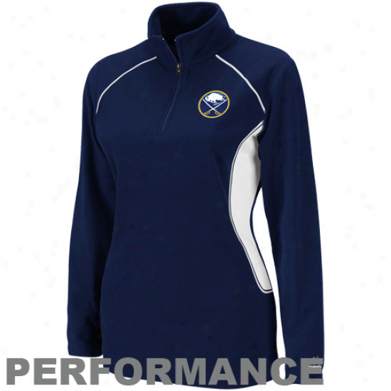 Majestic Buffal Sabres Ladies Navy Blue Charged Up Quarter Zip Fleece Sweatshirt