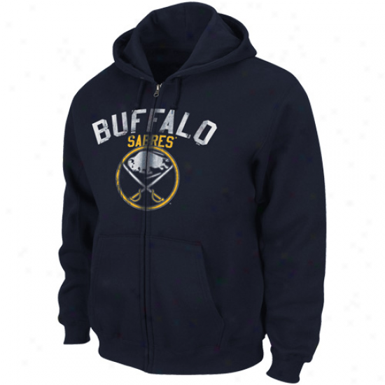 Majestic Buffalo Sabres Navy Blue Enduring Strnegth Full Zip Hoodie Sweatshjrt