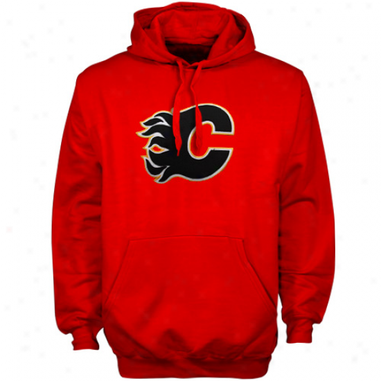 Majestic Calgary Flames Red Felt Tek Patch Pullover Hoody Sweatshirt