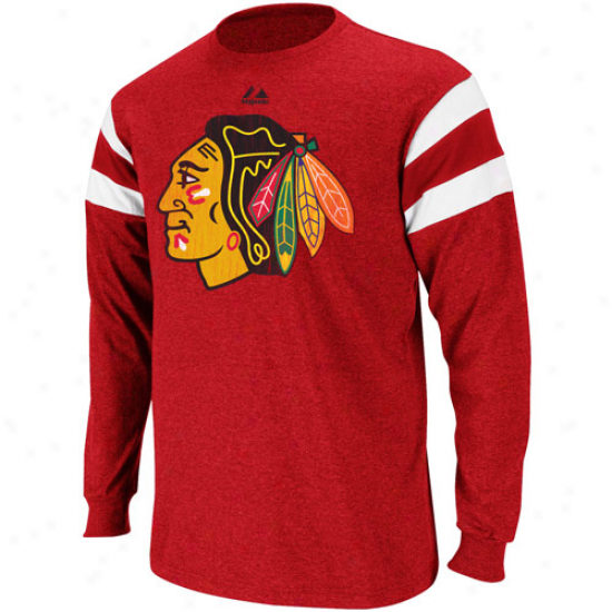 Majestic Chicago Blackhwaks Clear Shot Heathered Long Sleeve Premium T-shirt - Red