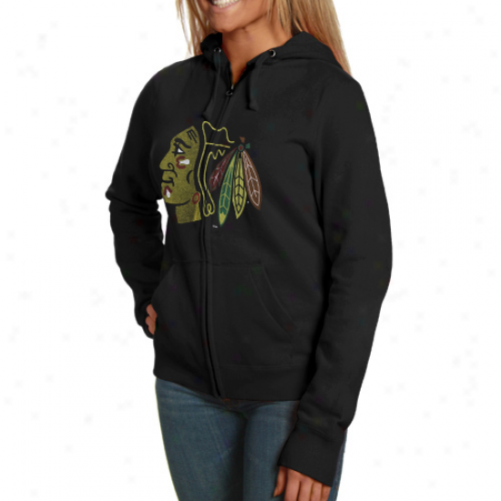 Majestic Chicago Blackhawks Ladies Black Built Tough Full Zip Hoodie Sweatshirt