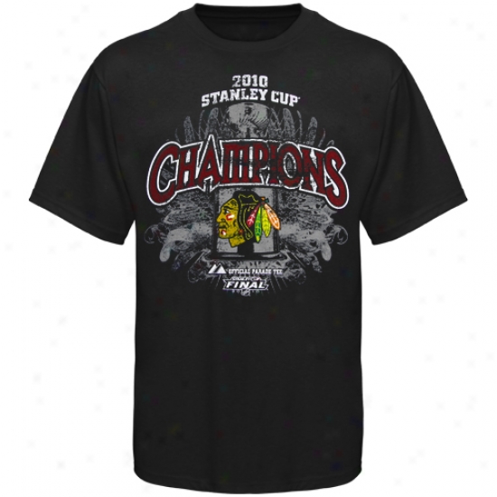 Majestic Chicago Blackhawks Youth Black 2010 Nhl Stanley Cup Champions Breakout Performance Parade T-shirt