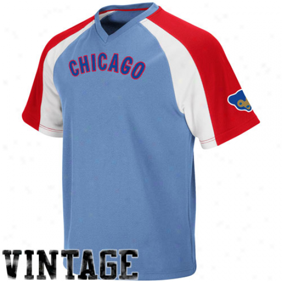 August Chicago Cubs Cooperstown Pullover Jersey - Light Blue-red