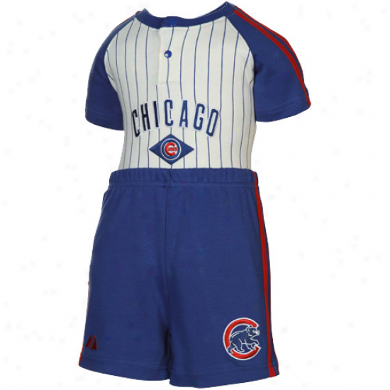 Majestic Chicago Cubs Infant White Pinstripe-royal Blue Creeper & Shorts Set