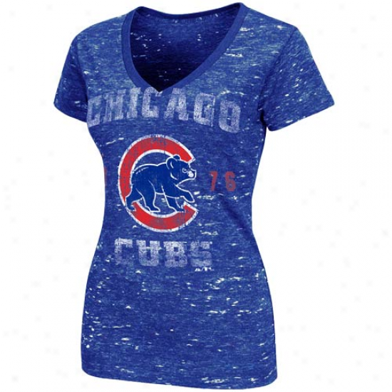 Majestic Chicago Cubs Ladies Royal Livid Sapphire Premium V-neck Heathered T-shirt
