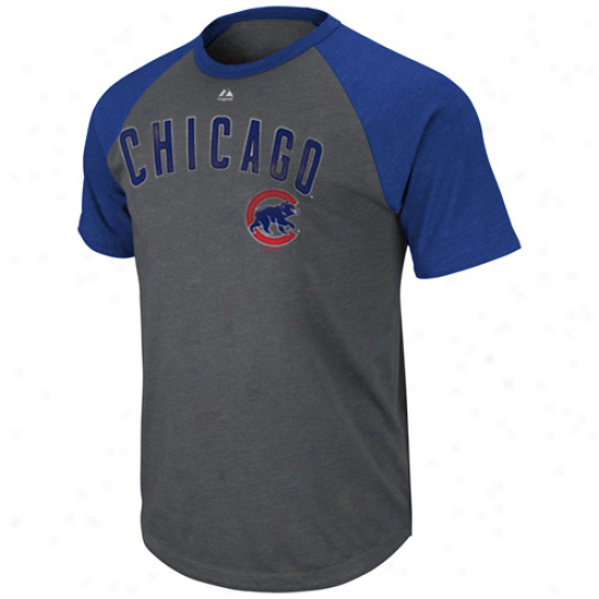 Majestic Chicago Cubs Record Holder Raglan T-shirt - Charcoal-rotal Blue