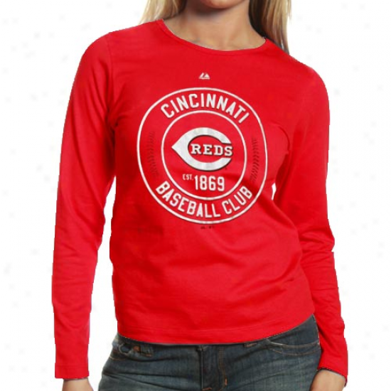 Majestic Cincinnati Reds Ladies Pro Sports Baseball Club Long Sleeve T-shirt - Red