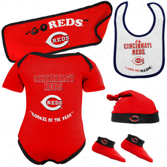 Majestic Cincinnati Reds Newborn Red Rookie Of The Year 5-piece Creeper Impart